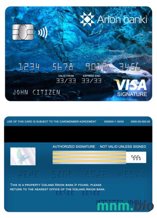 Iceland Arion visa podpis karta przykład w formacie PSD